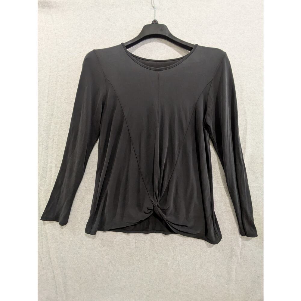 Alya‎ Top T-Shirt Womens Large Long Sleeve Crewneck Flowy Tied Twisted Hem Black